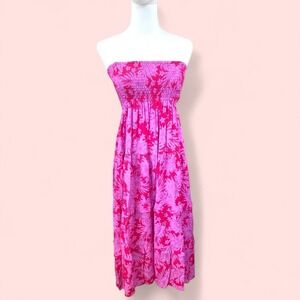 Hale Bob NWT Size‎ Small Vibrant Pink floral tiered Strapless Midi /Maxi Dress